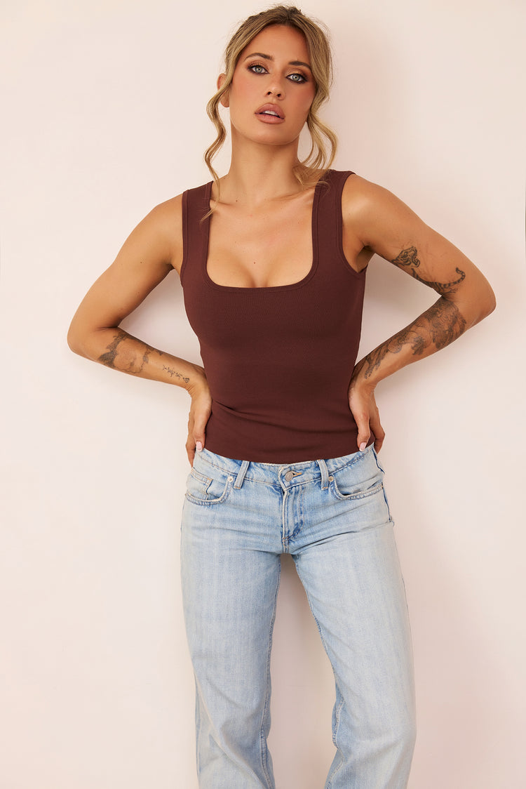 Arielle Sculpt Bandage Tank - Chocolate