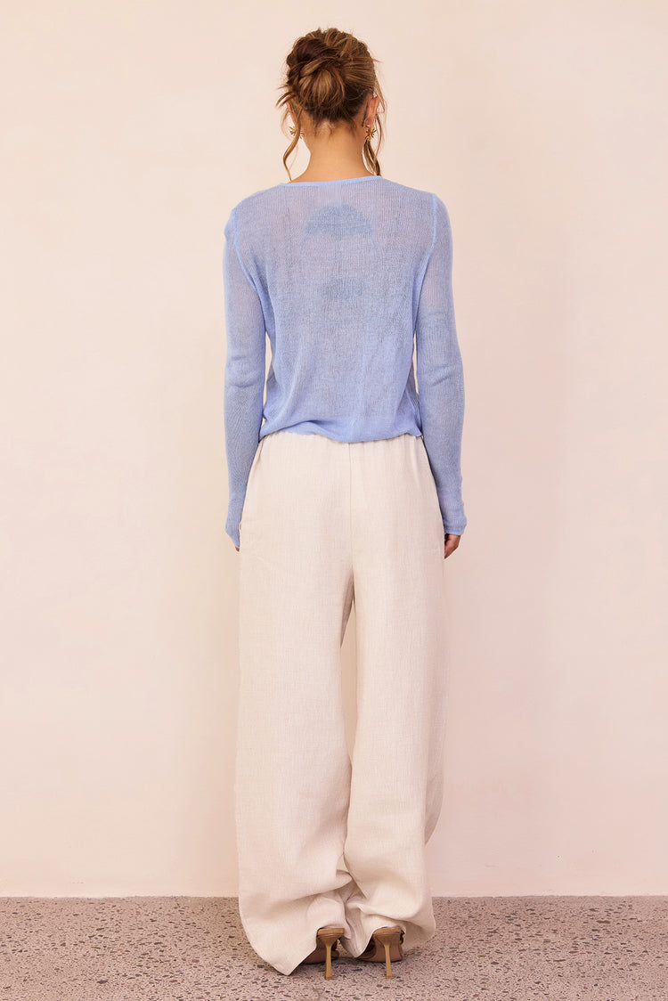 Elodie Sheer Knit Top - Ice Blue