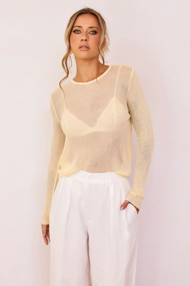 Elodie Sheer Knit Top - Lemon