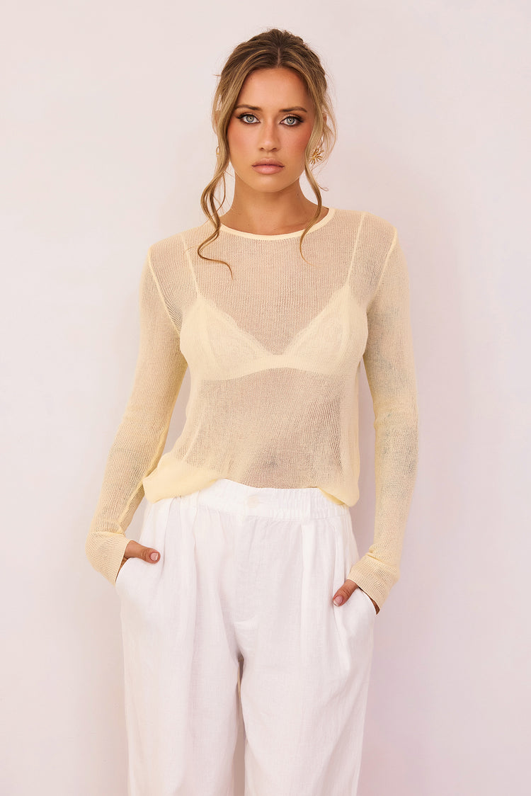 Elodie Sheer Knit Top - Lemon