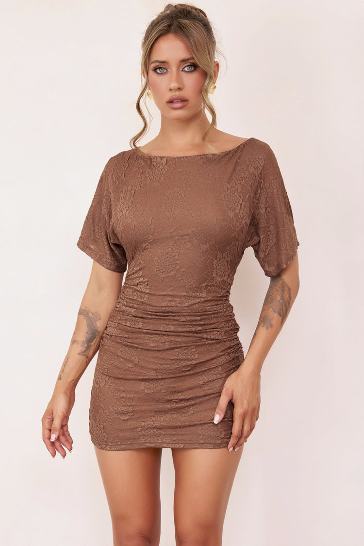 Private Affair Lace Mini Dress - Espresso