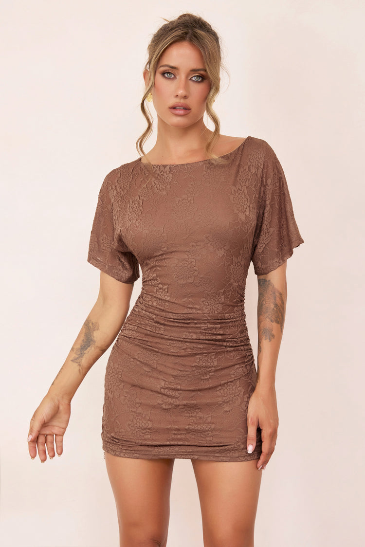 Private Affair Lace Mini Dress - Espresso