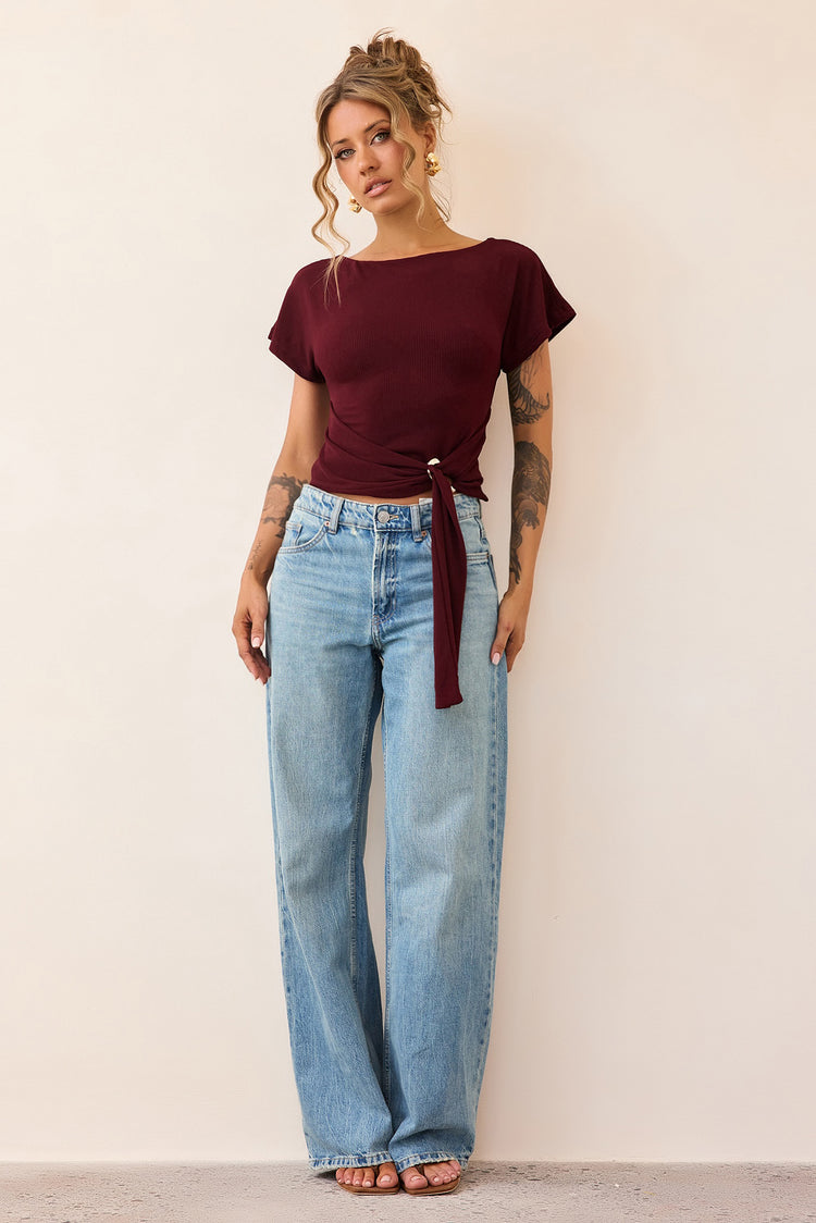 Quiet Form Jersey Top - Wine-TOPS