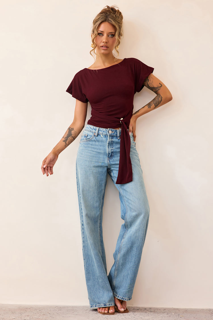 Quiet Form Jersey Top - Wine-TOPS