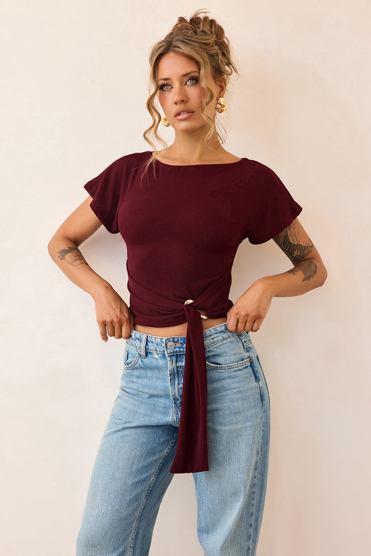 Quiet Form Jersey Top - Wine-TOPS