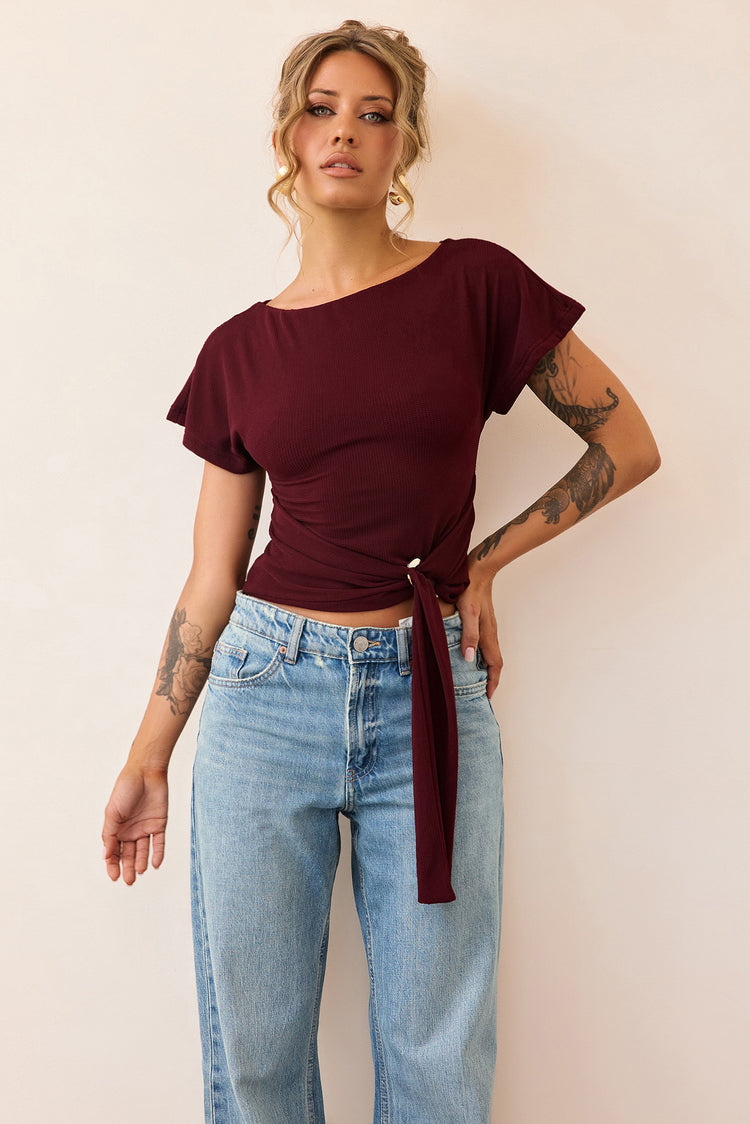 Quiet Form Jersey Top - Wine-TOPS