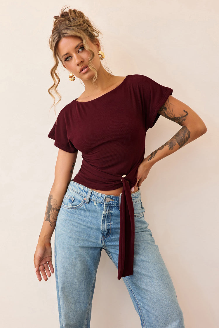 Quiet Form Jersey Top - Wine-TOPS
