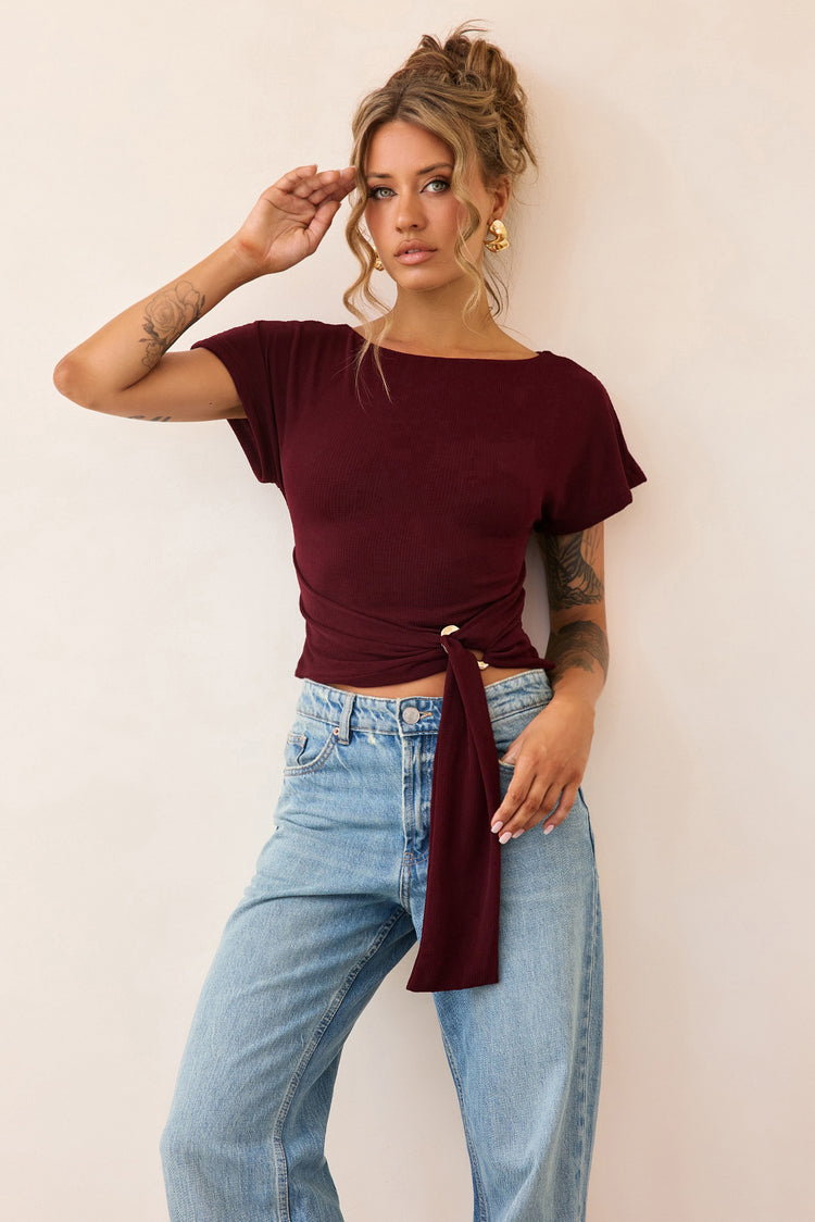 Quiet Form Jersey Top - Wine-TOPS