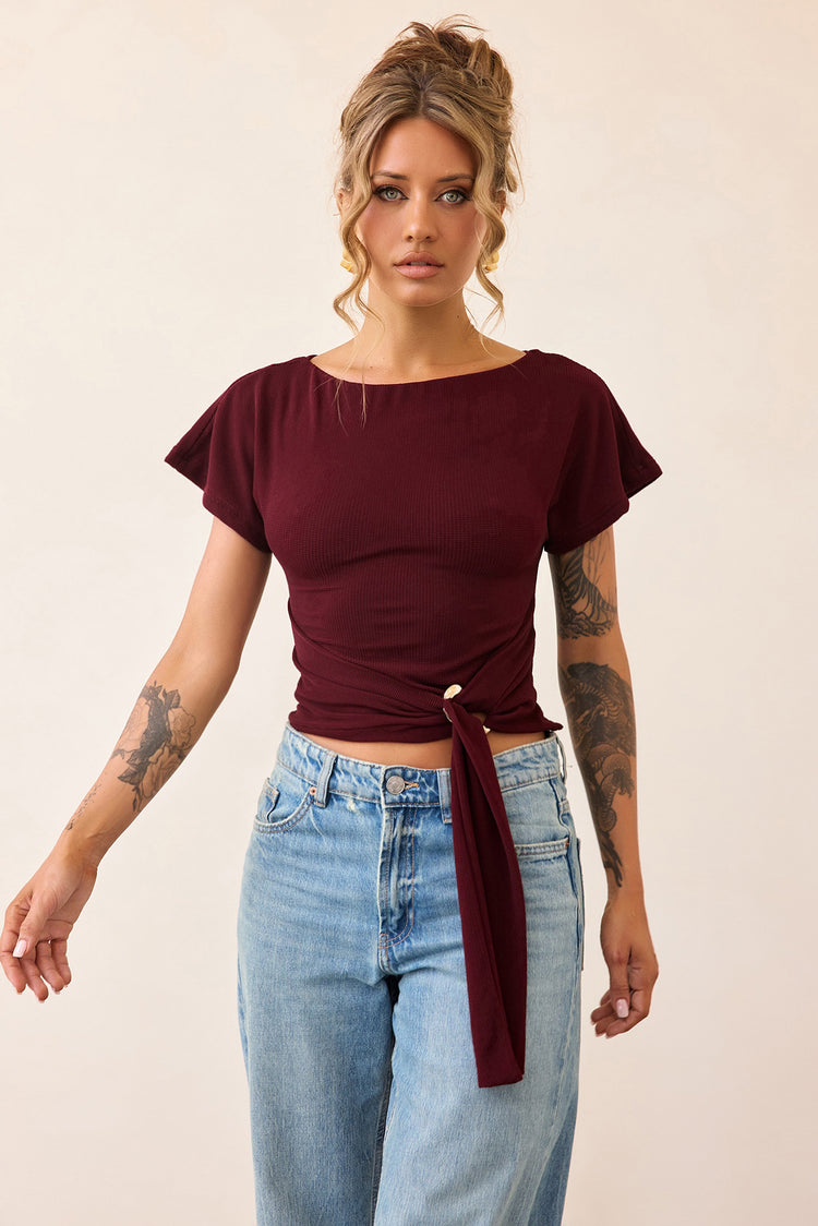 Quiet Form Jersey Top - Wine-TOPS