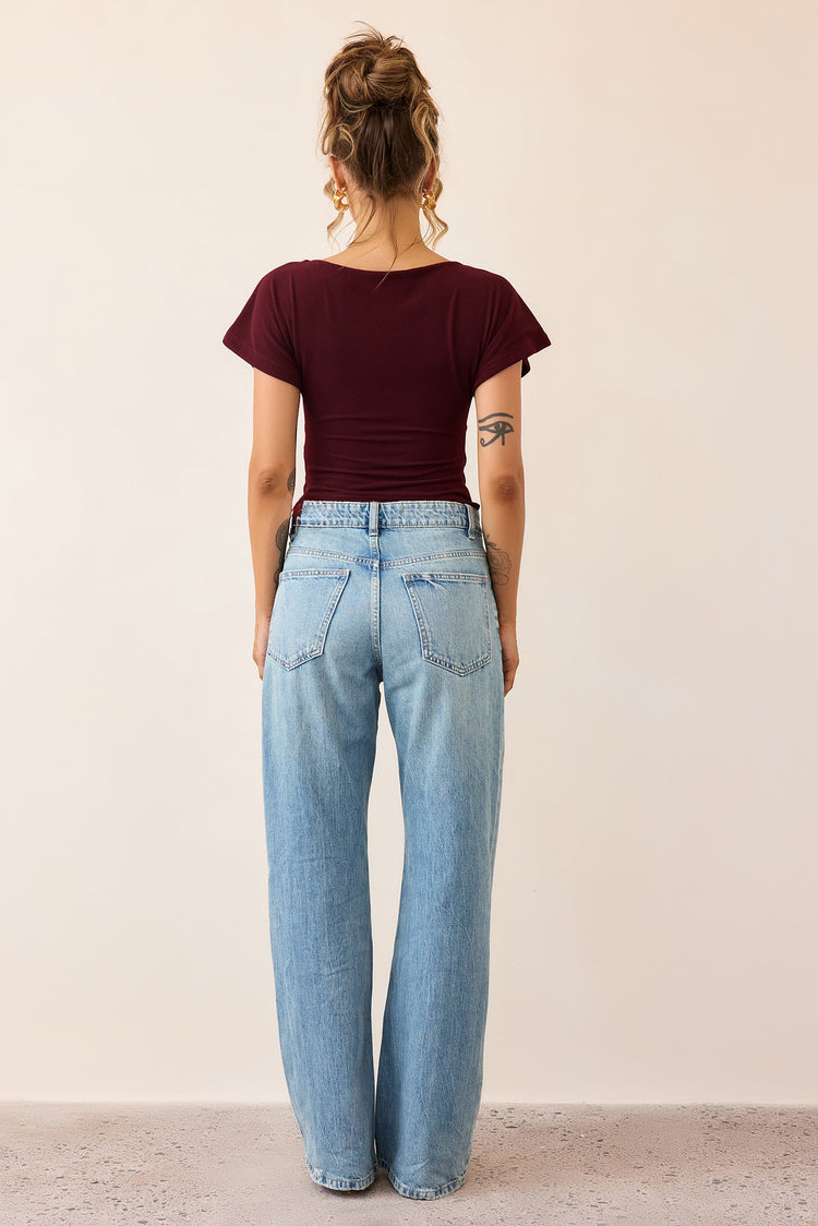 Quiet Form Jersey Top - Wine-TOPS
