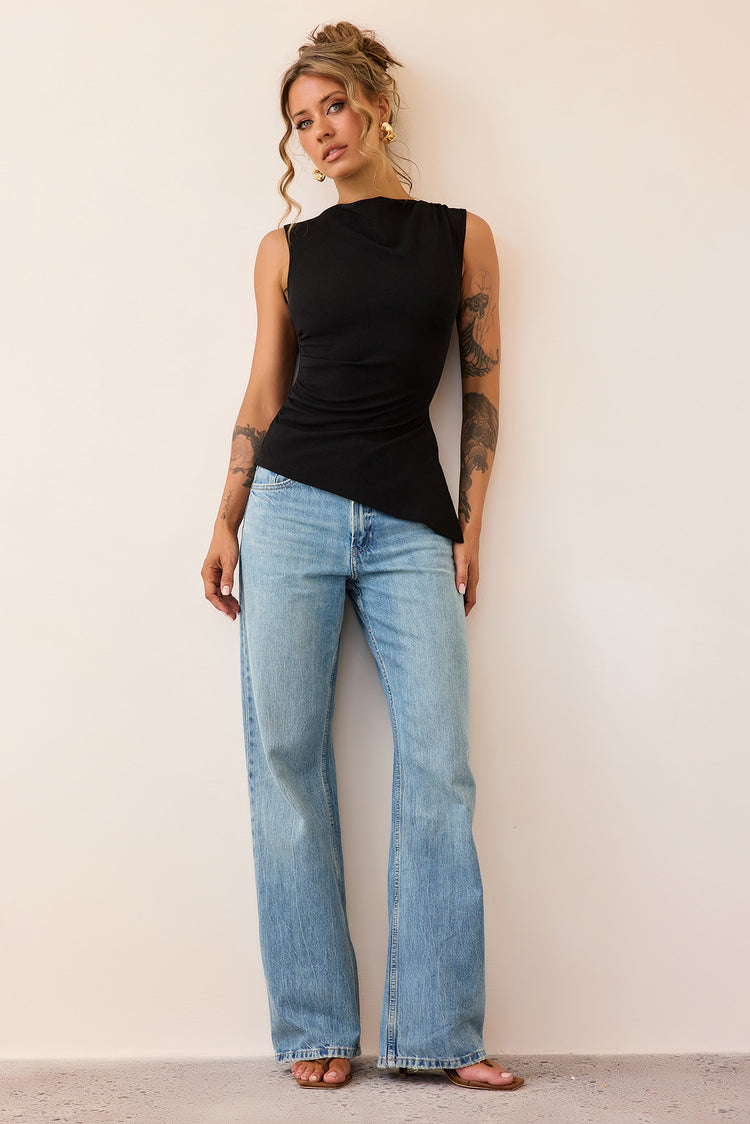 After Dark Drape Jersey Top - Black-TOPS