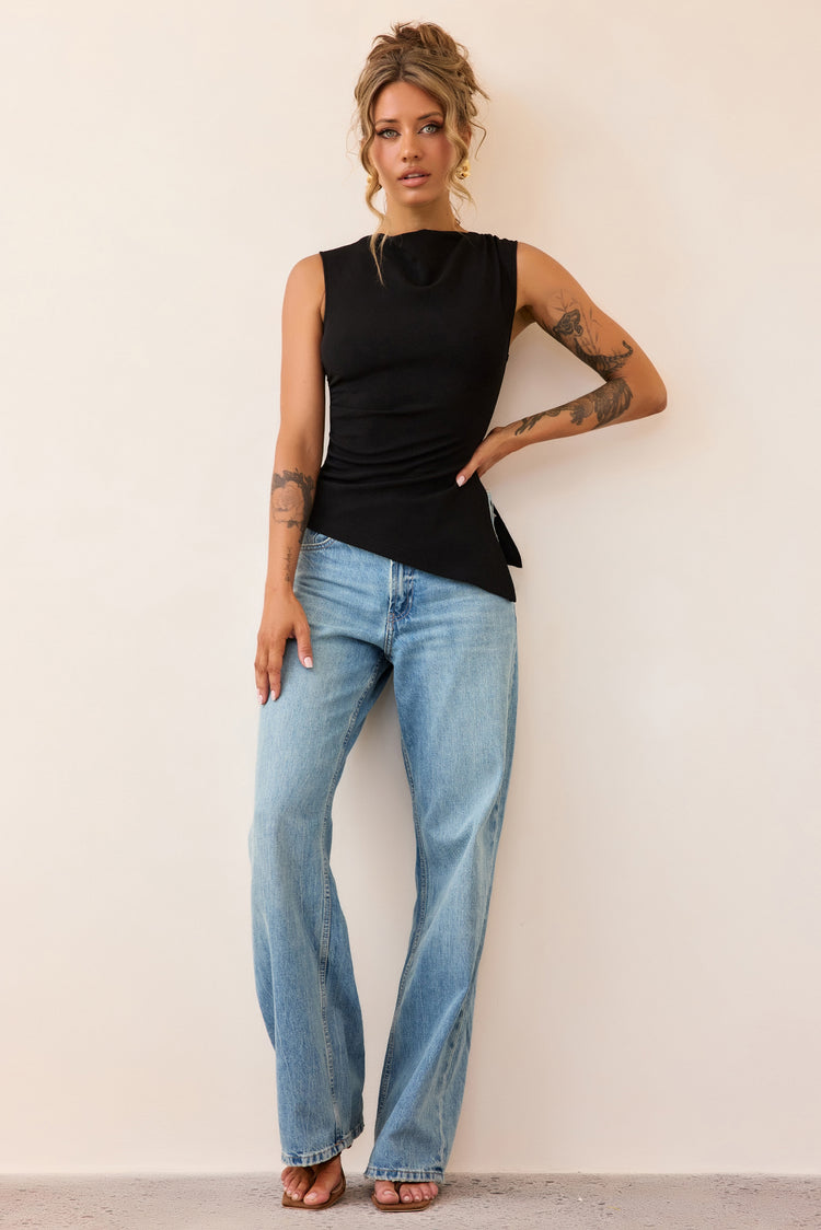 After Dark Drape Jersey Top - Black-TOPS