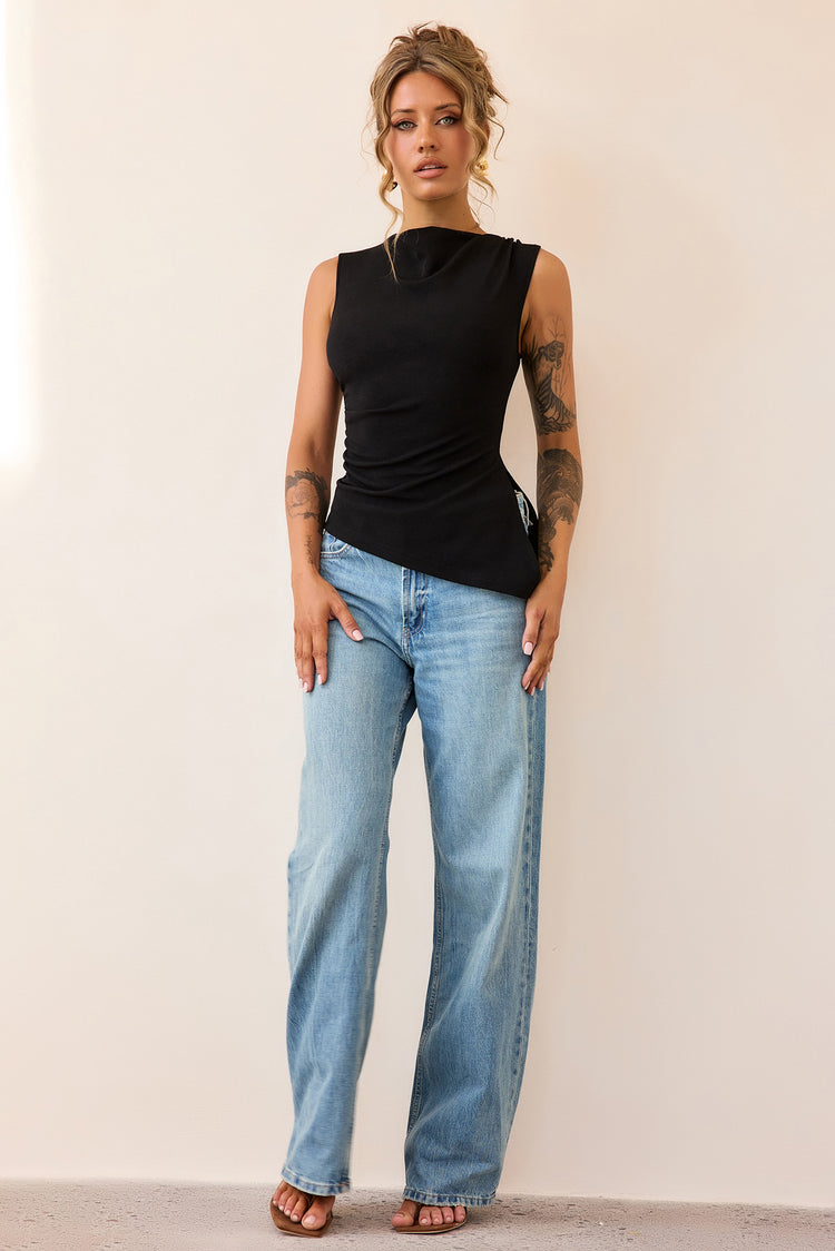 After Dark Drape Jersey Top - Black-TOPS