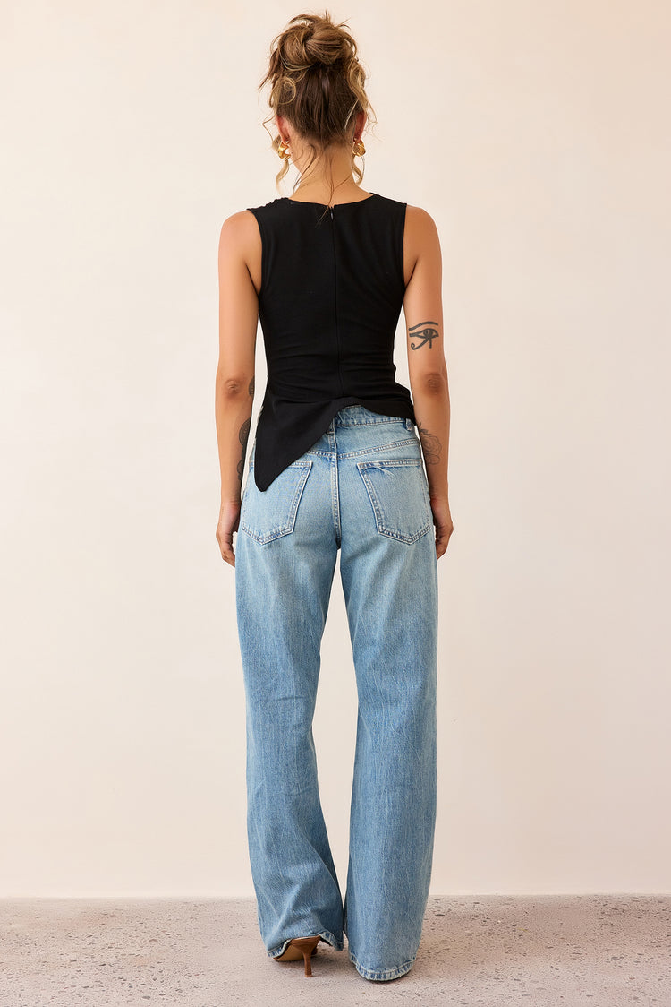 After Dark Drape Jersey Top - Black-TOPS