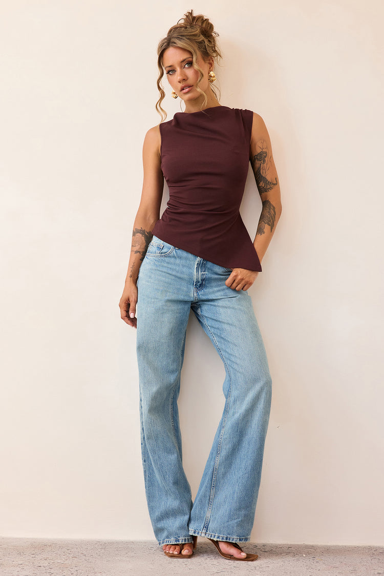 After Dark Drape Jersey Top - Cocoa-TOPS