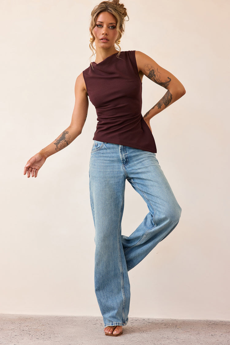 After Dark Drape Jersey Top - Cocoa-TOPS