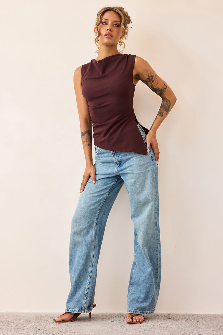 After Dark Drape Jersey Top - Cocoa-TOPS