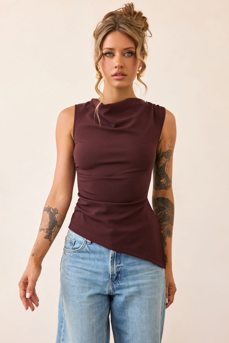 After Dark Drape Jersey Top - Cocoa-TOPS