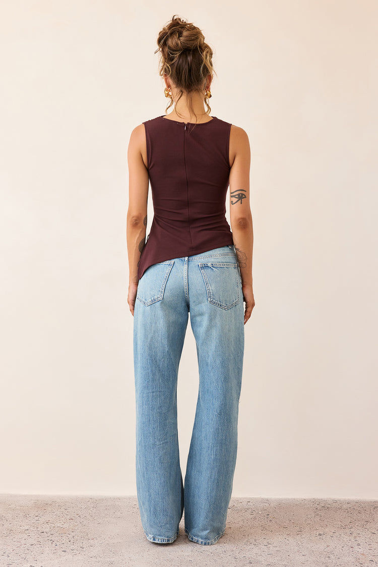 After Dark Drape Jersey Top - Cocoa-TOPS