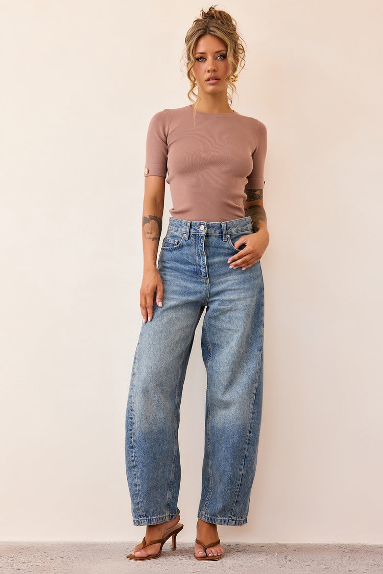 Sculpt Rib Knit Top - Mocha-TOPS