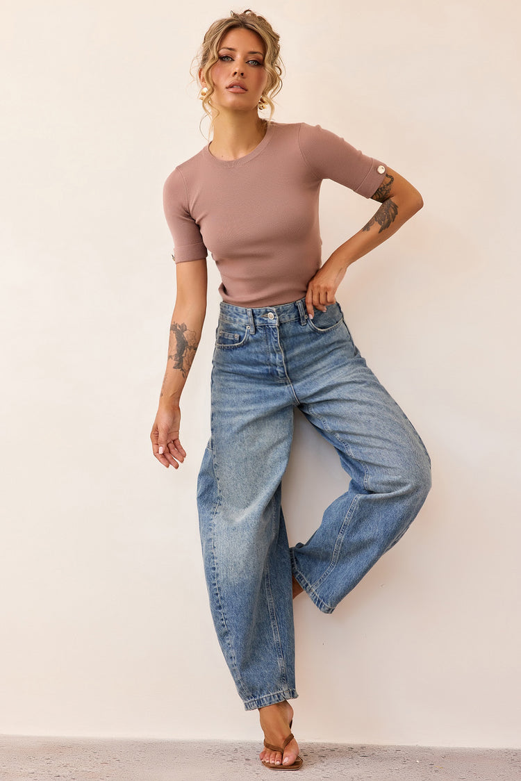 Sculpt Rib Knit Top - Mocha-TOPS