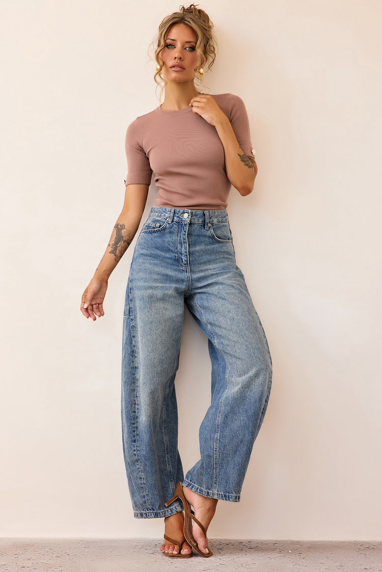 Sculpt Rib Knit Top - Mocha-TOPS