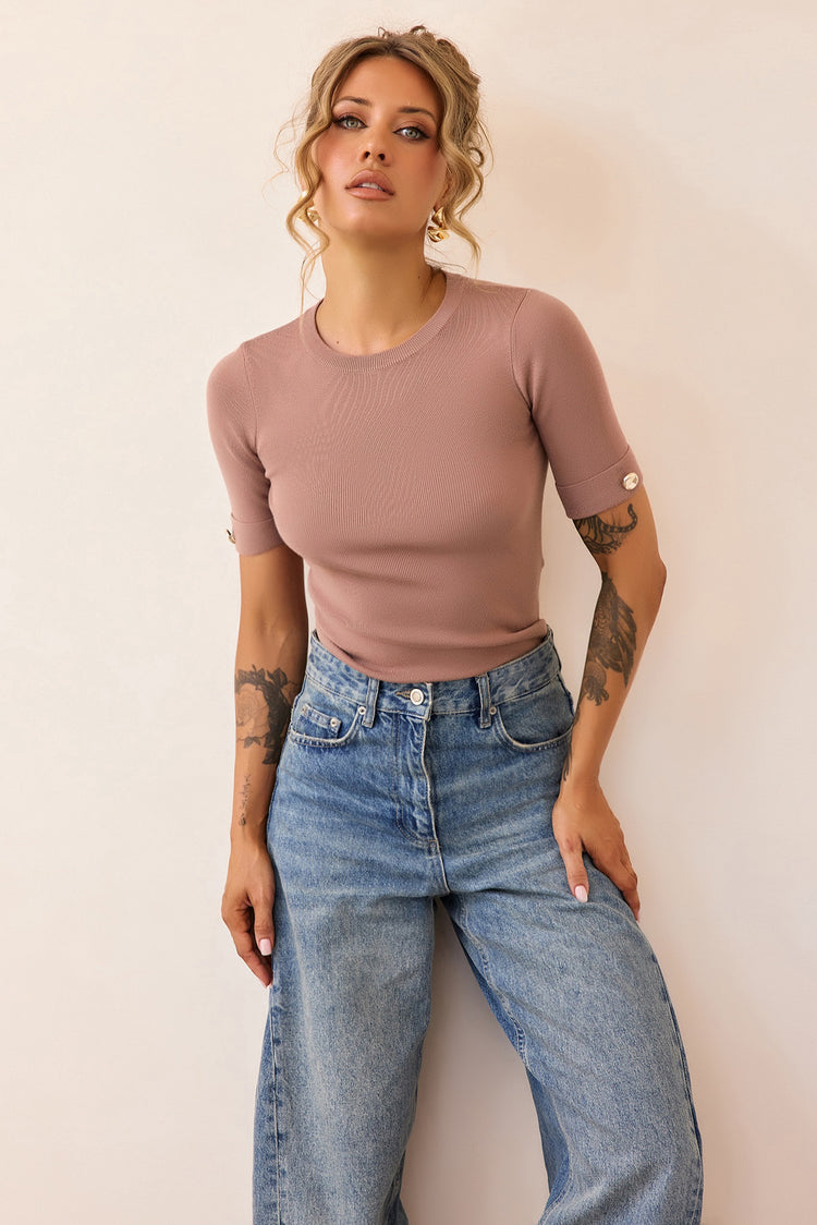 Sculpt Rib Knit Top - Mocha-TOPS