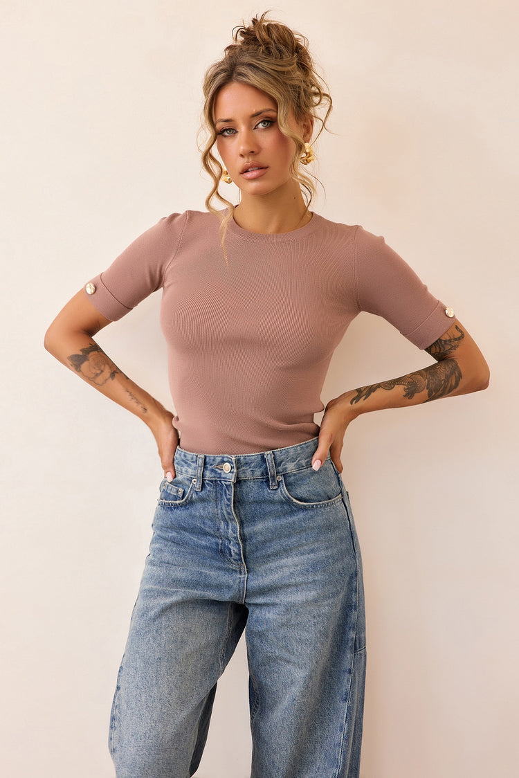 Sculpt Rib Knit Top - Mocha-TOPS