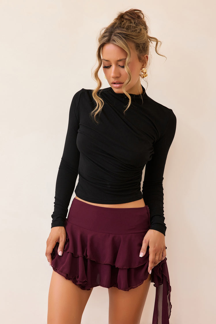 Contour Whisper Jersey Top - Black-TOPS