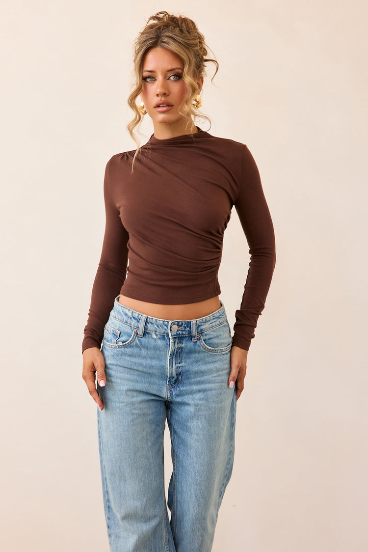 Contour Whisper Jersey Top - Brown-TOPS