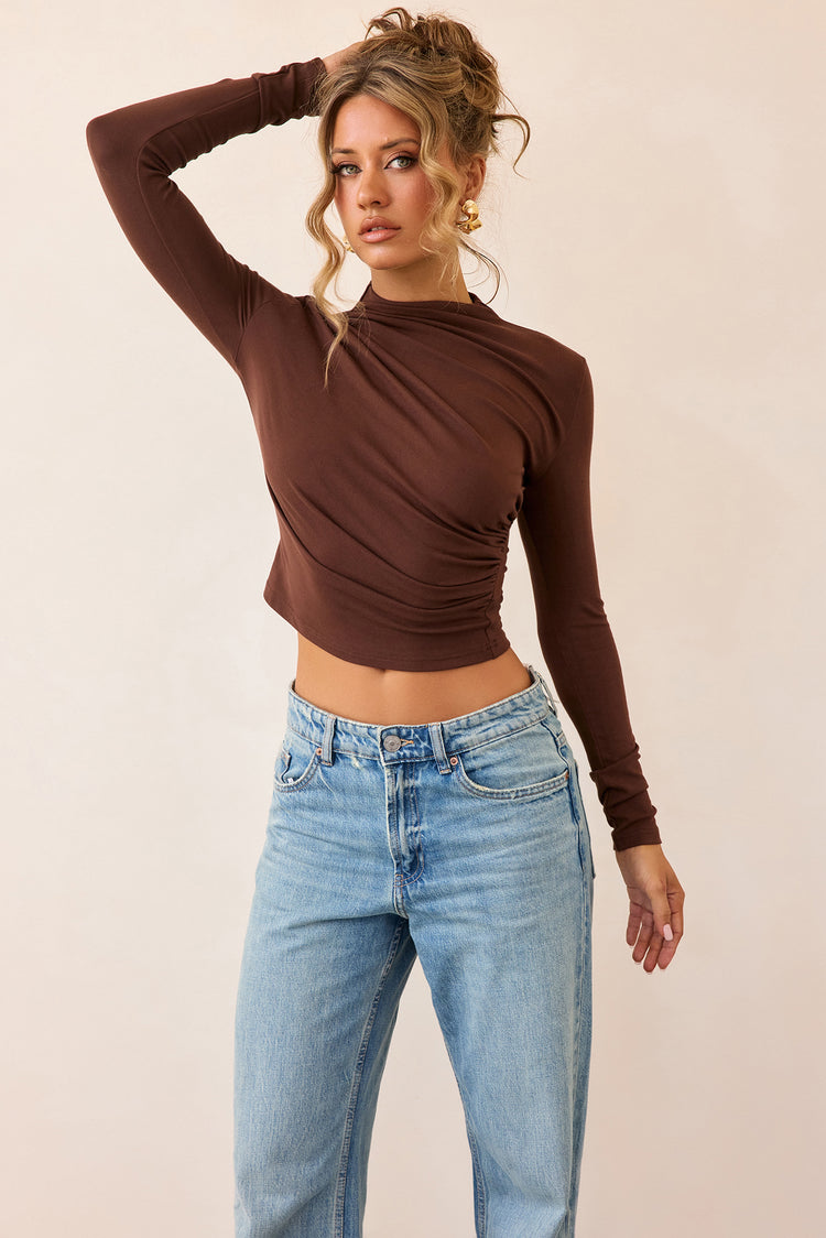 Contour Whisper Jersey Top - Brown-TOPS