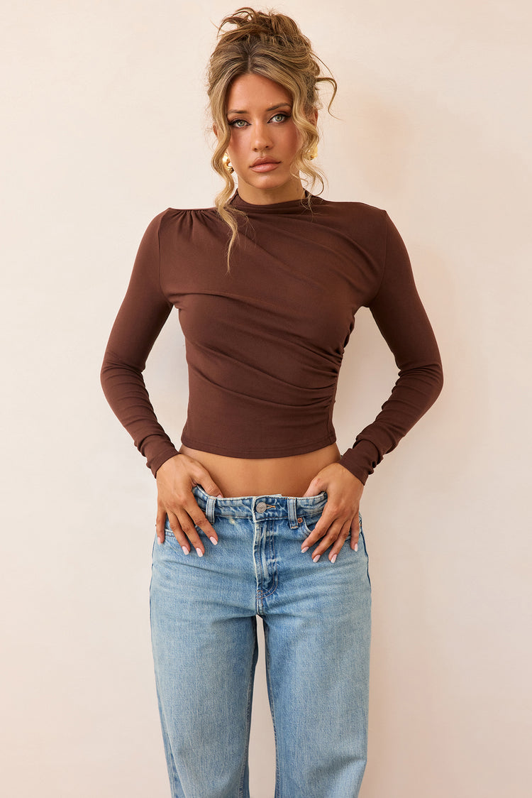 Contour Whisper Jersey Top - Brown-TOPS