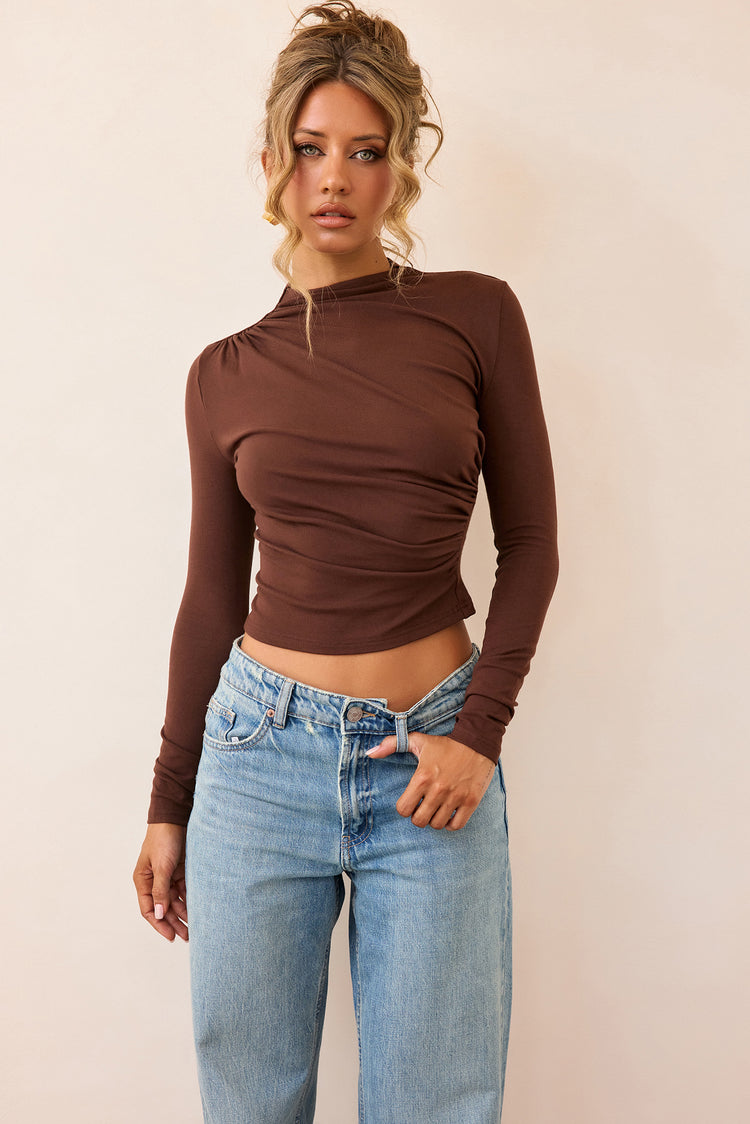 Contour Whisper Jersey Top - Brown-TOPS