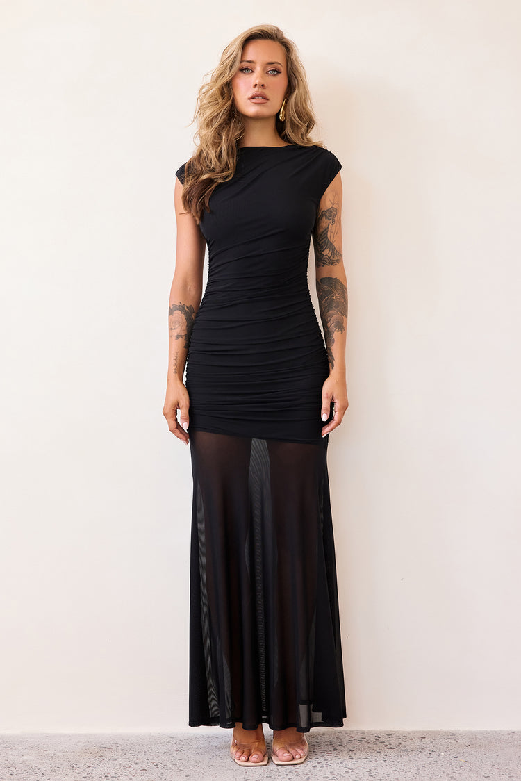 Noir Mesh Maxi Dress - Black-DRESSES