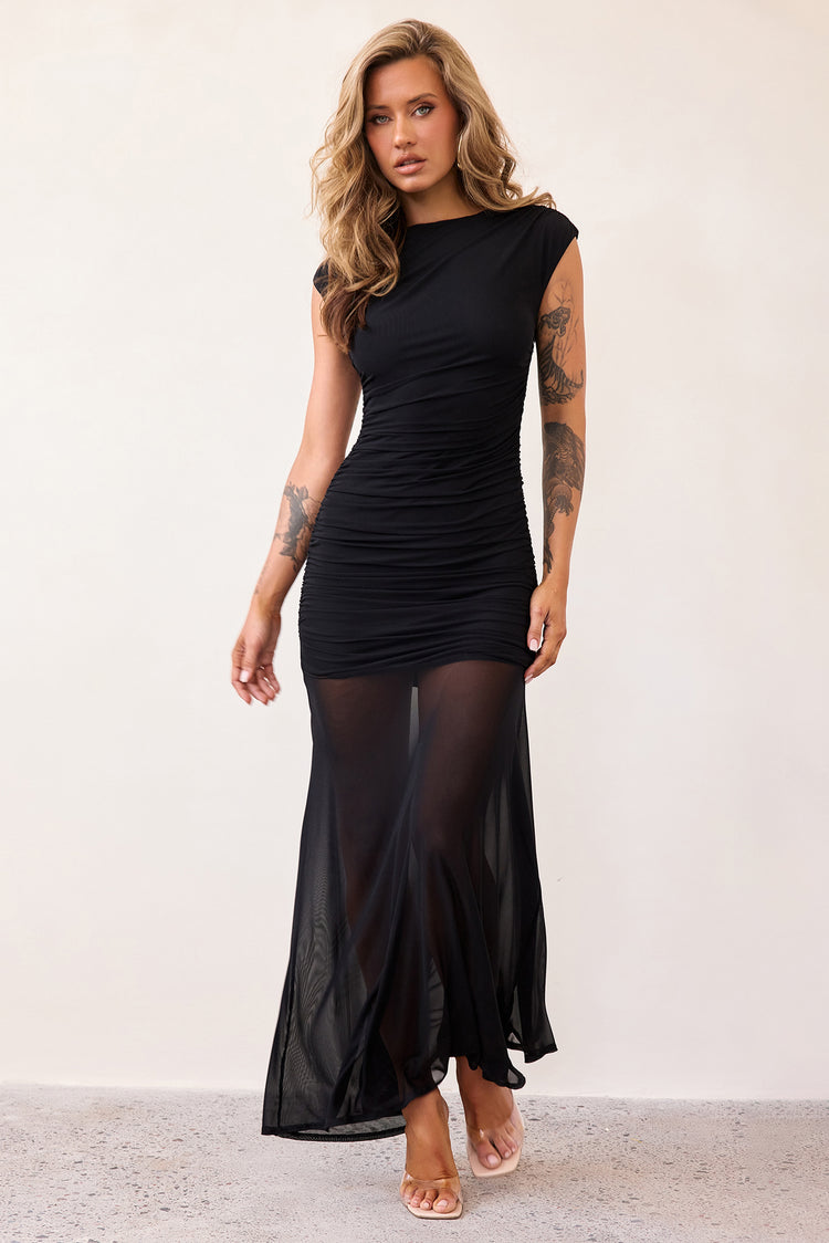 Noir Mesh Maxi Dress - Black-DRESSES