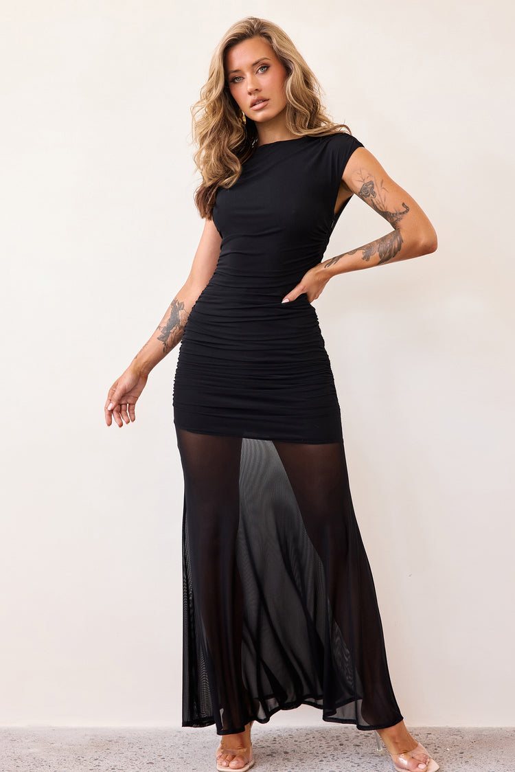 Noir Mesh Maxi Dress - Black-DRESSES