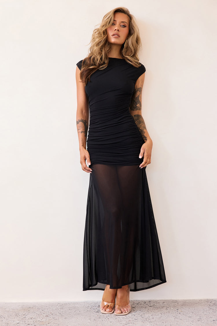 Noir Mesh Maxi Dress - Black-DRESSES
