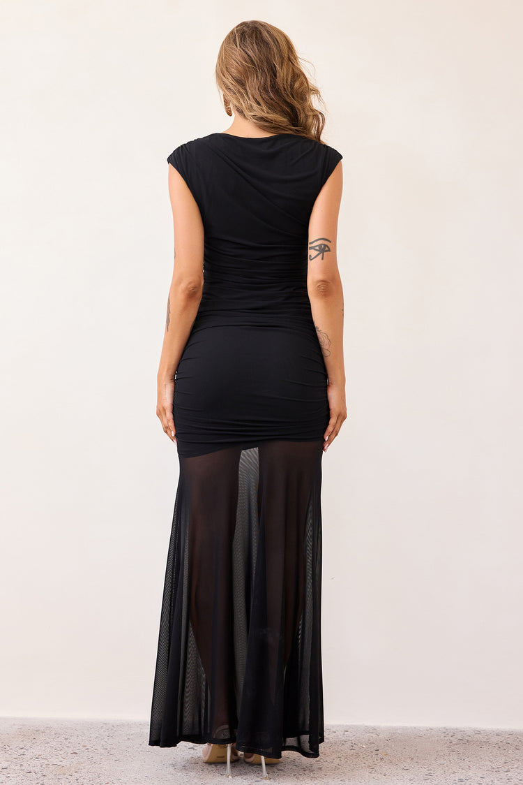 Noir Mesh Maxi Dress - Black-DRESSES