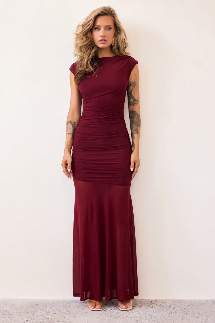 Noir Mesh Maxi Dress - Wine-DRESSES