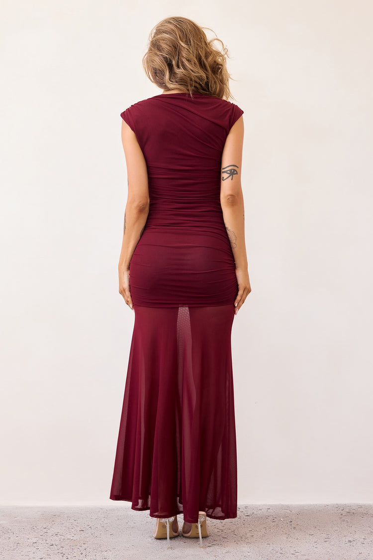 Noir Mesh Maxi Dress - Wine-DRESSES