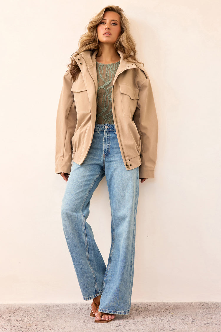 Urban Poise Vegan Leather Jacket - Beige-OUTERWEARS