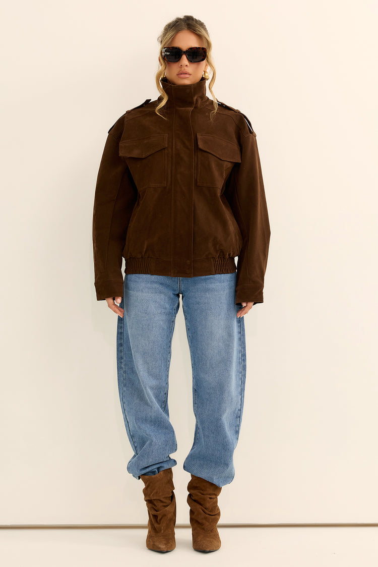 Urban Poise Vegan Suede Jacket - Chocolate