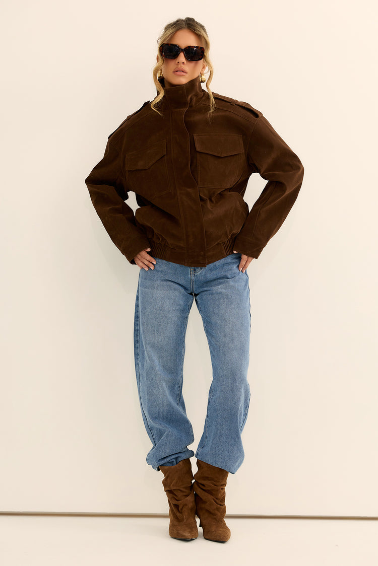 Urban Poise Vegan Suede Jacket - Chocolate