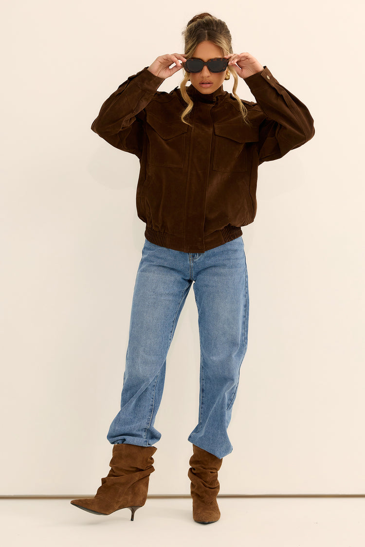 Urban Poise Vegan Suede Jacket - Chocolate