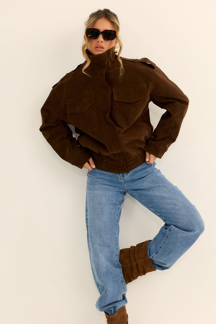 Urban Poise Vegan Suede Jacket - Chocolate