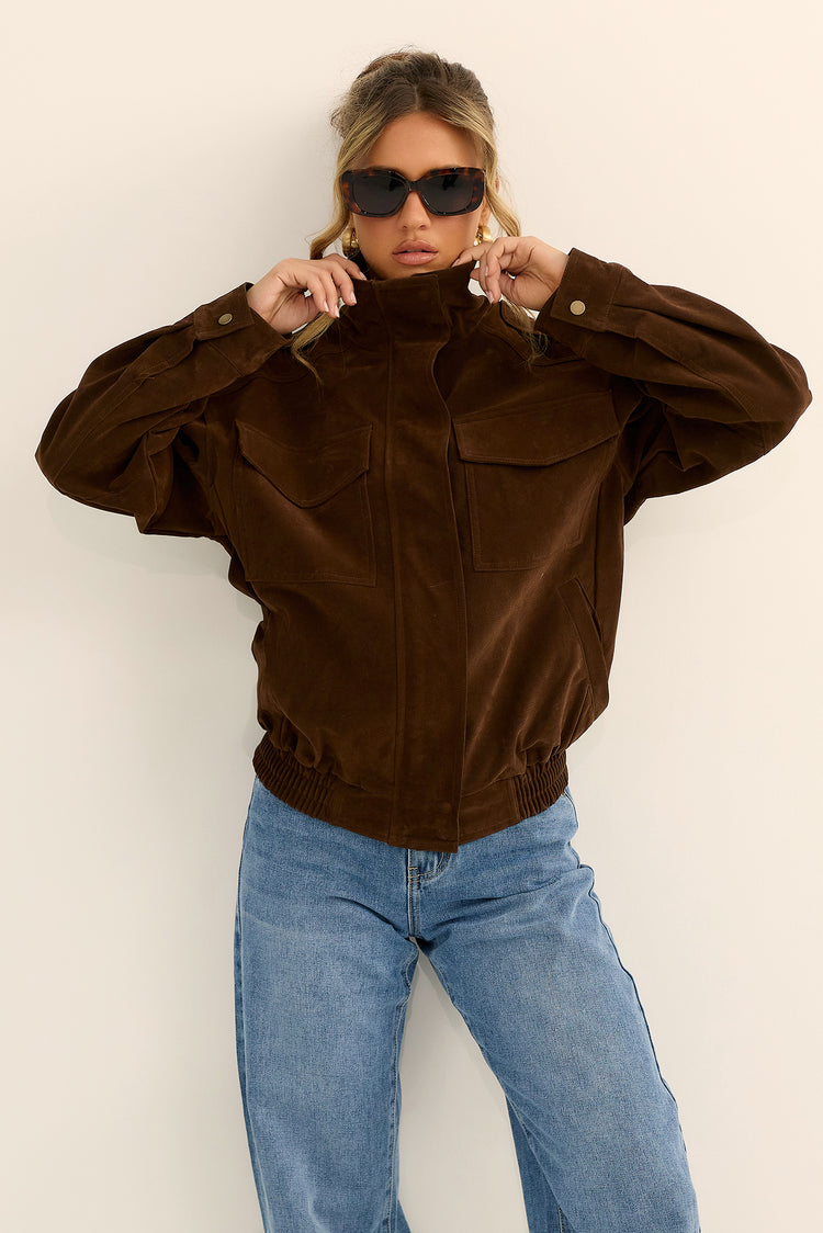Urban Poise Vegan Suede Jacket - Chocolate