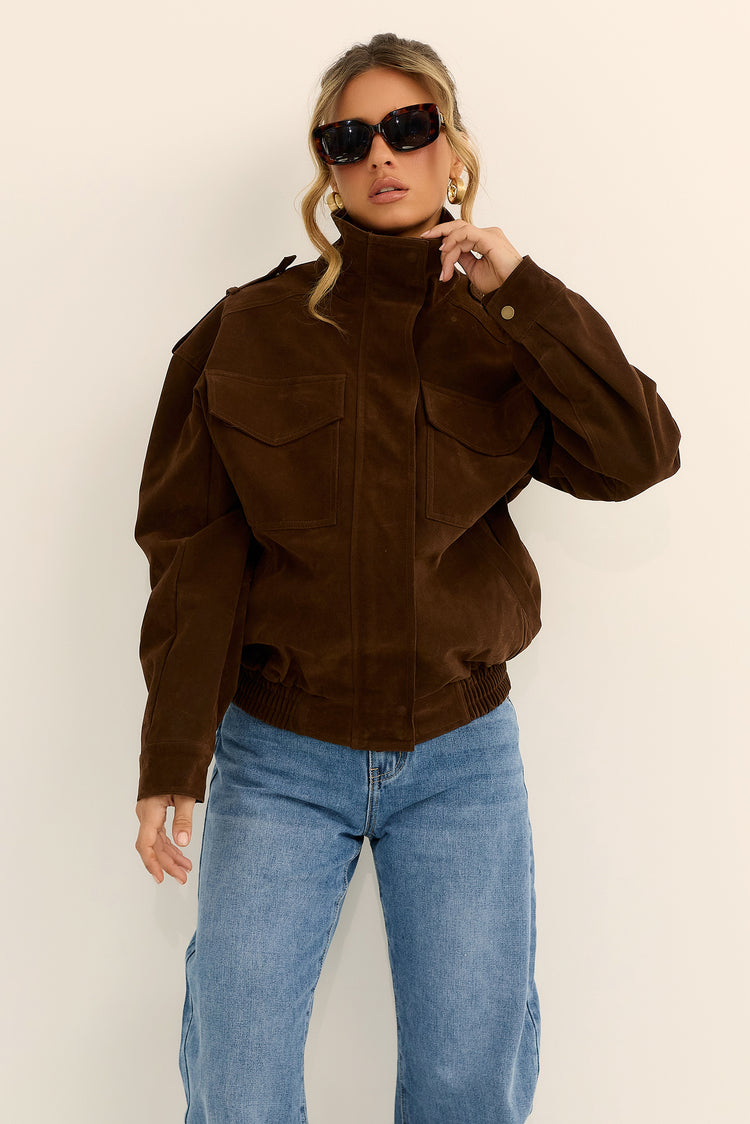 Urban Poise Vegan Suede Jacket - Chocolate