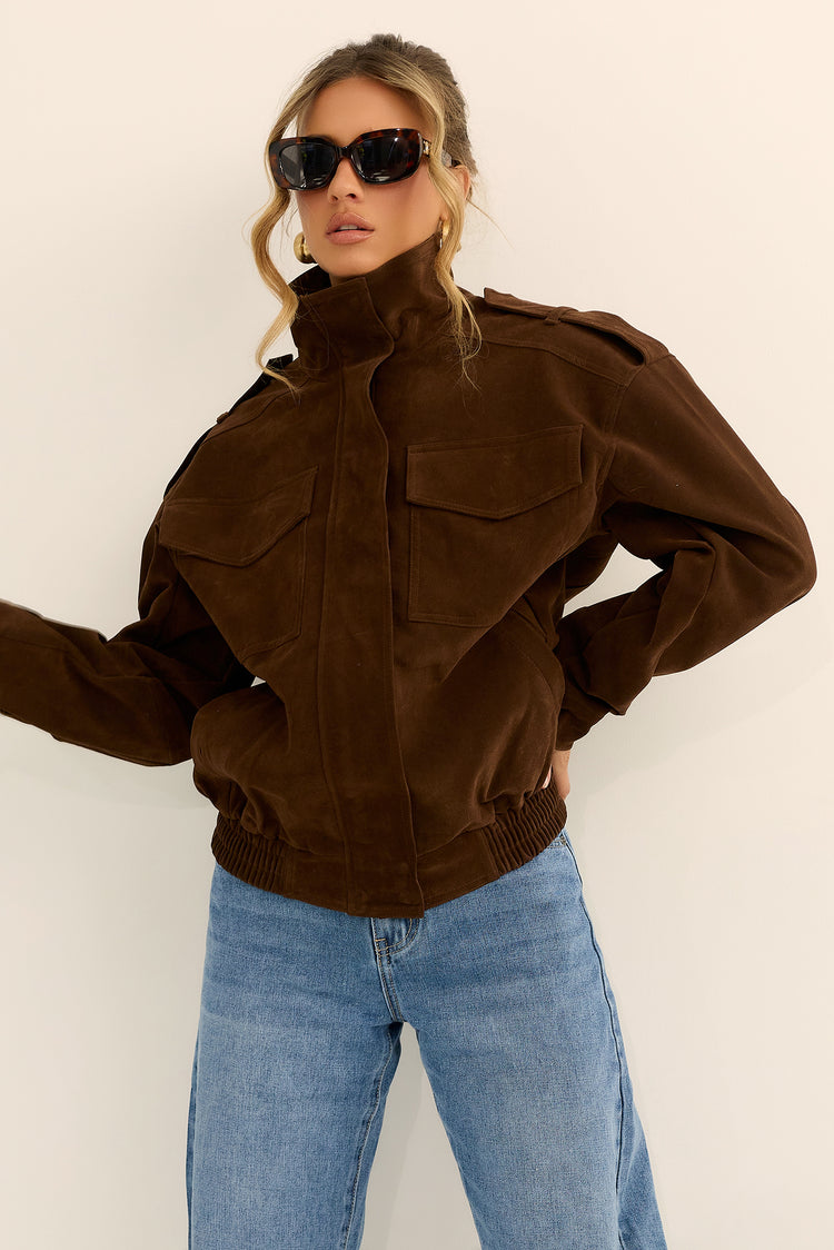 Urban Poise Vegan Suede Jacket - Chocolate