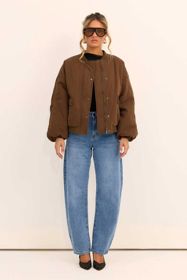 Aspen Drift Woven Bomber Jacket - Brown