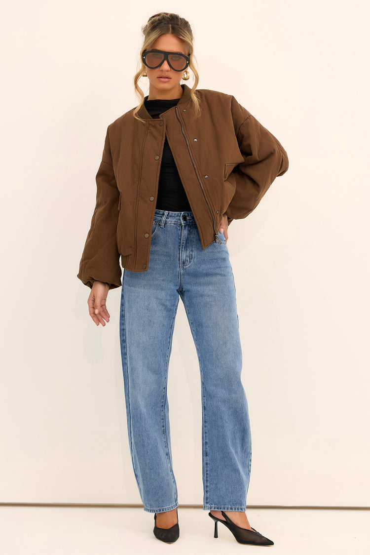 Aspen Drift Woven Bomber Jacket - Brown